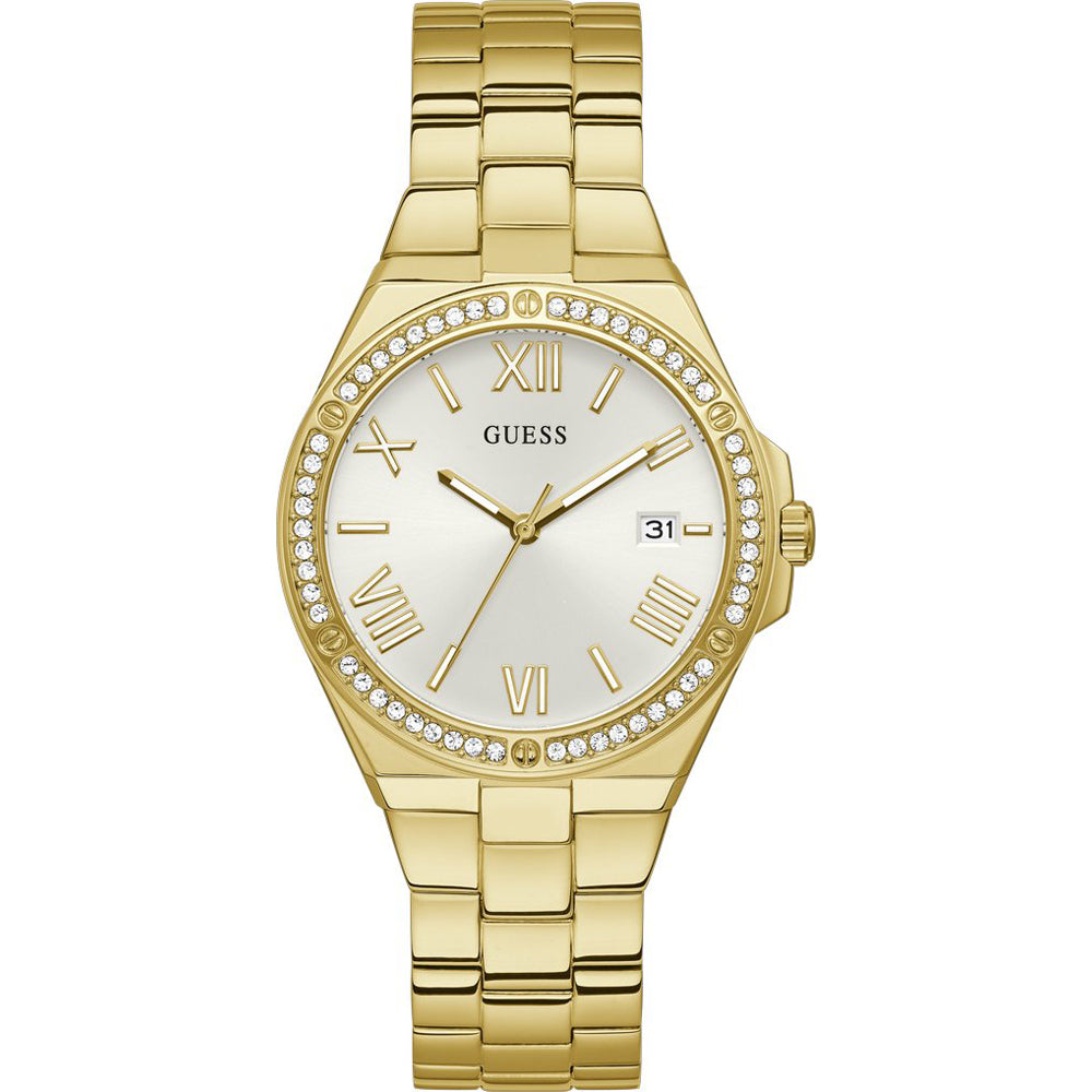 Orologio Donna Guess Quarzo Solo Tempo Acciaio Dorato Zirconi Data GW0286L2