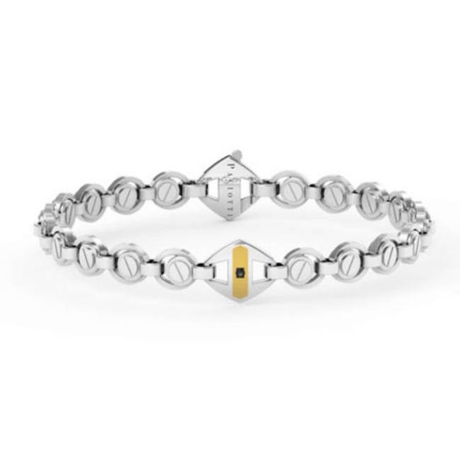 Bracciale Uomo 4US Cesare Paciotti Acciaio Barretta Oro 18 ct Diamante Nero 4UBR7659/L