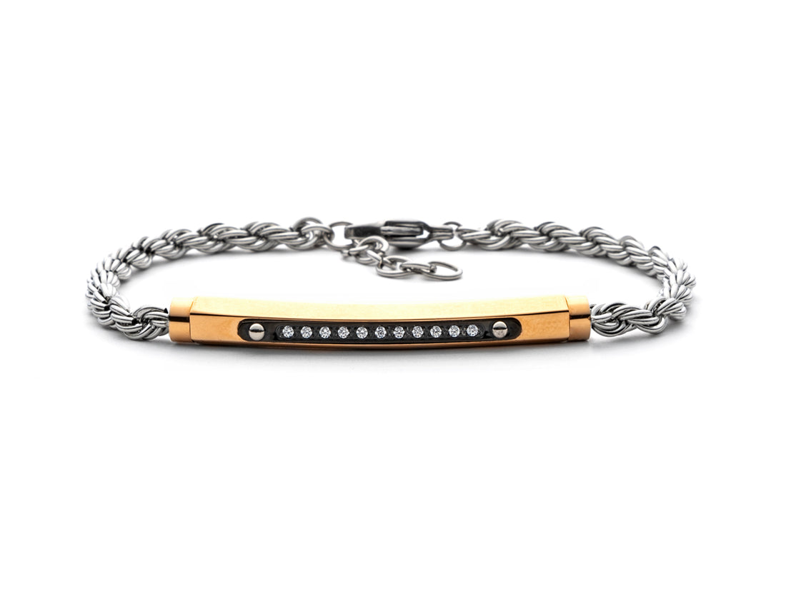 Bracciale Uomo 4US Cesare Paciotti Acciaio Targhetta Rosè Zirconi Bianchi 4UBR5607