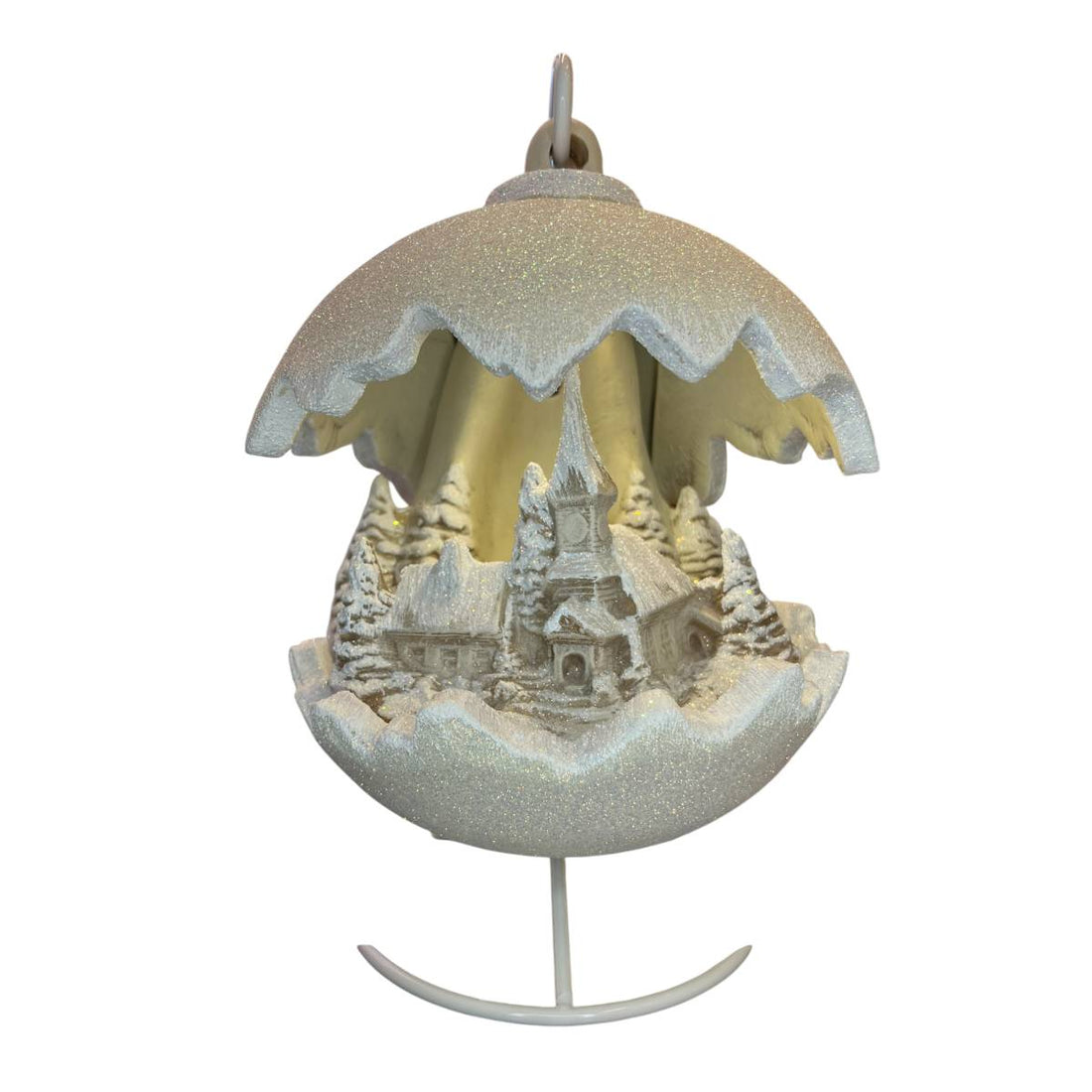Sfera Di Natale Con Chiesa Ceramex Led Ecrù Glitter 5510.32