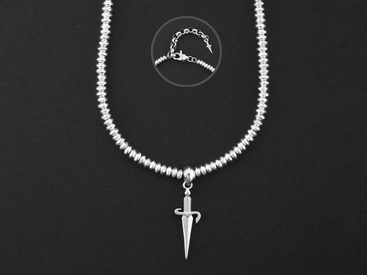Collana Uomo Cesare Paciotti Spadino Argento 925 ed ematite bianca JPCL2457B