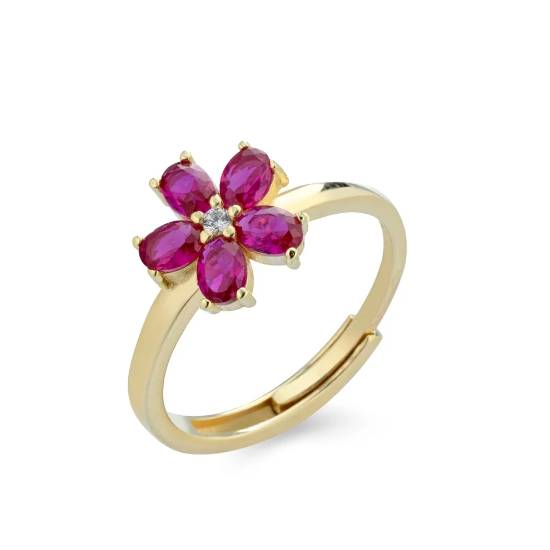 Anello Donna Laura P. Argento 925 Dorato Fiore Zirconi Magenta AN0243GM