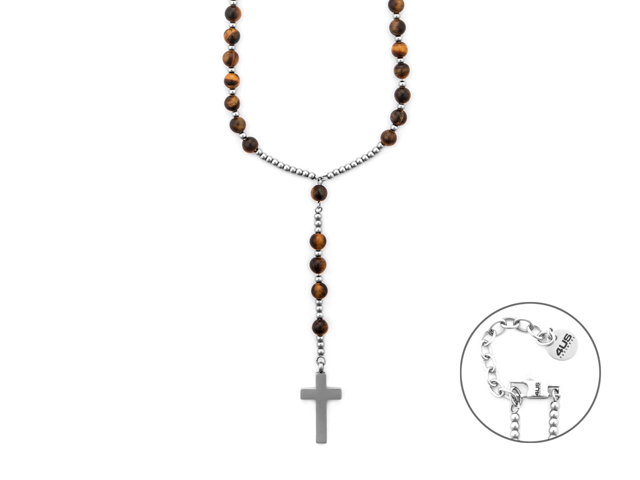 Collana Uomo 4US Cesare Paciotti Rosario Acciaio occhio di tigre 4UCL7490