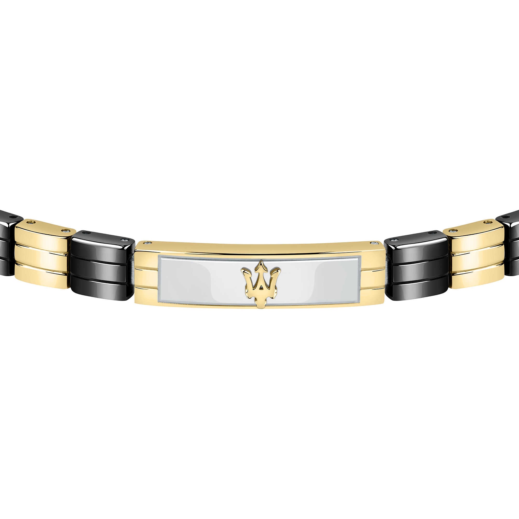 Bracciale Uomo Maserati ceramica acciaio dorato e Bianco e pvd nero JM221ATZ06