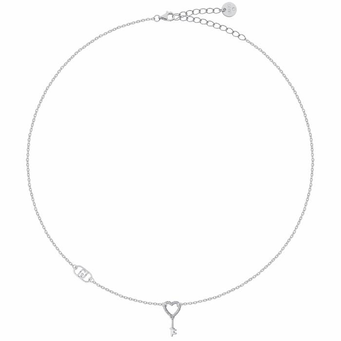 Collana Donna Liu Jo Argento 925 Pendente Chiave Cuore Zirconi Bianchi ALJ365