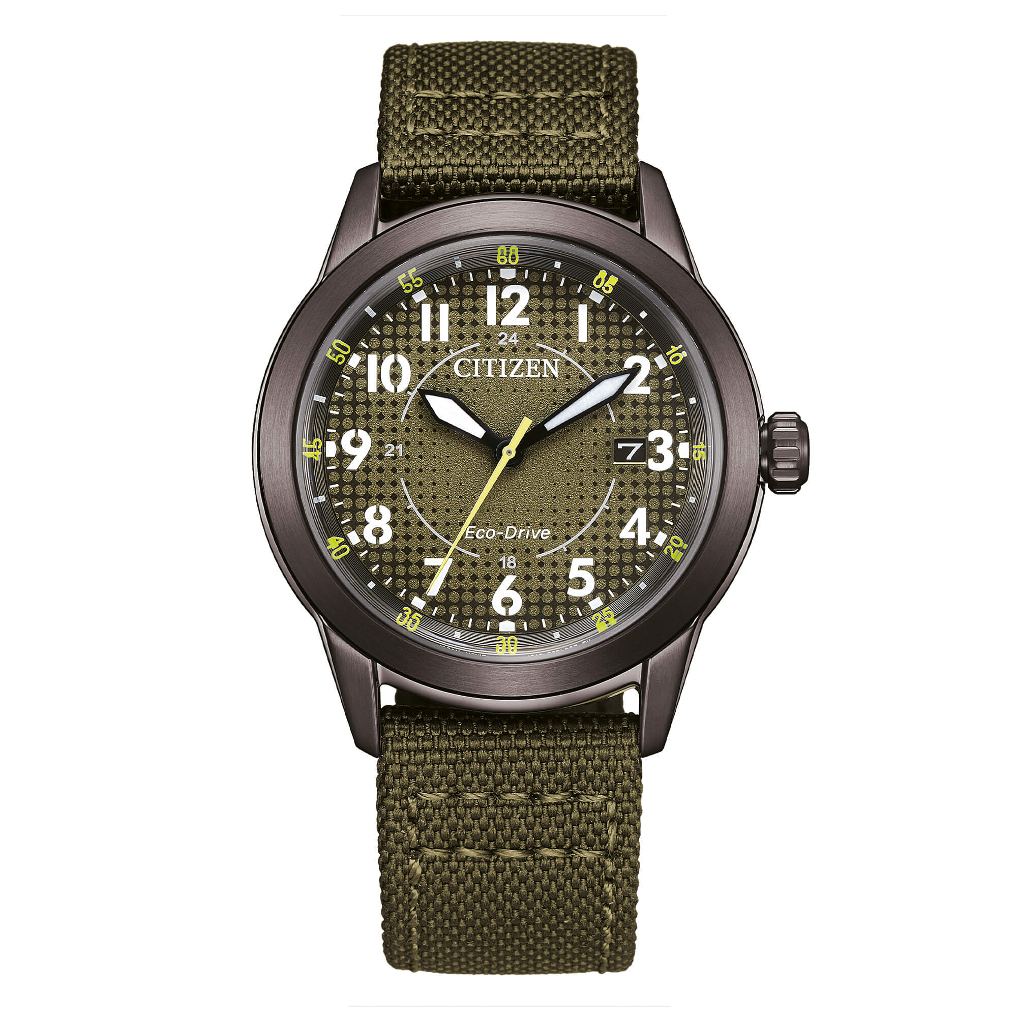 Orologio Uomo Citizen Verde Militare Eco-Drive Acciaio Data AW1877-09X