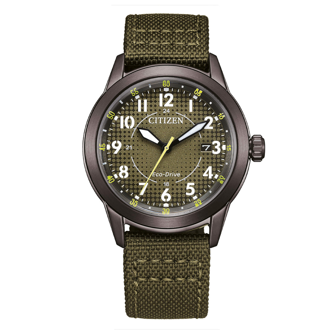 Orologio Uomo Citizen Verde Militare Eco-Drive Acciaio Data AW1877-09X