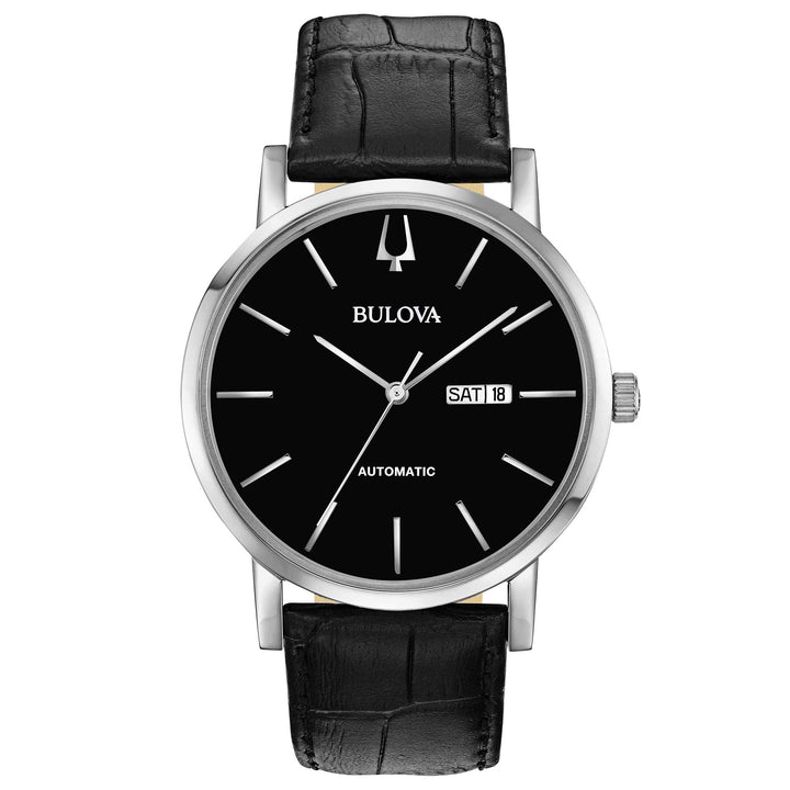 Orologio Uomo Bulova Automatico Clipper Pelle Nero Acciaio Day-Date 96C131