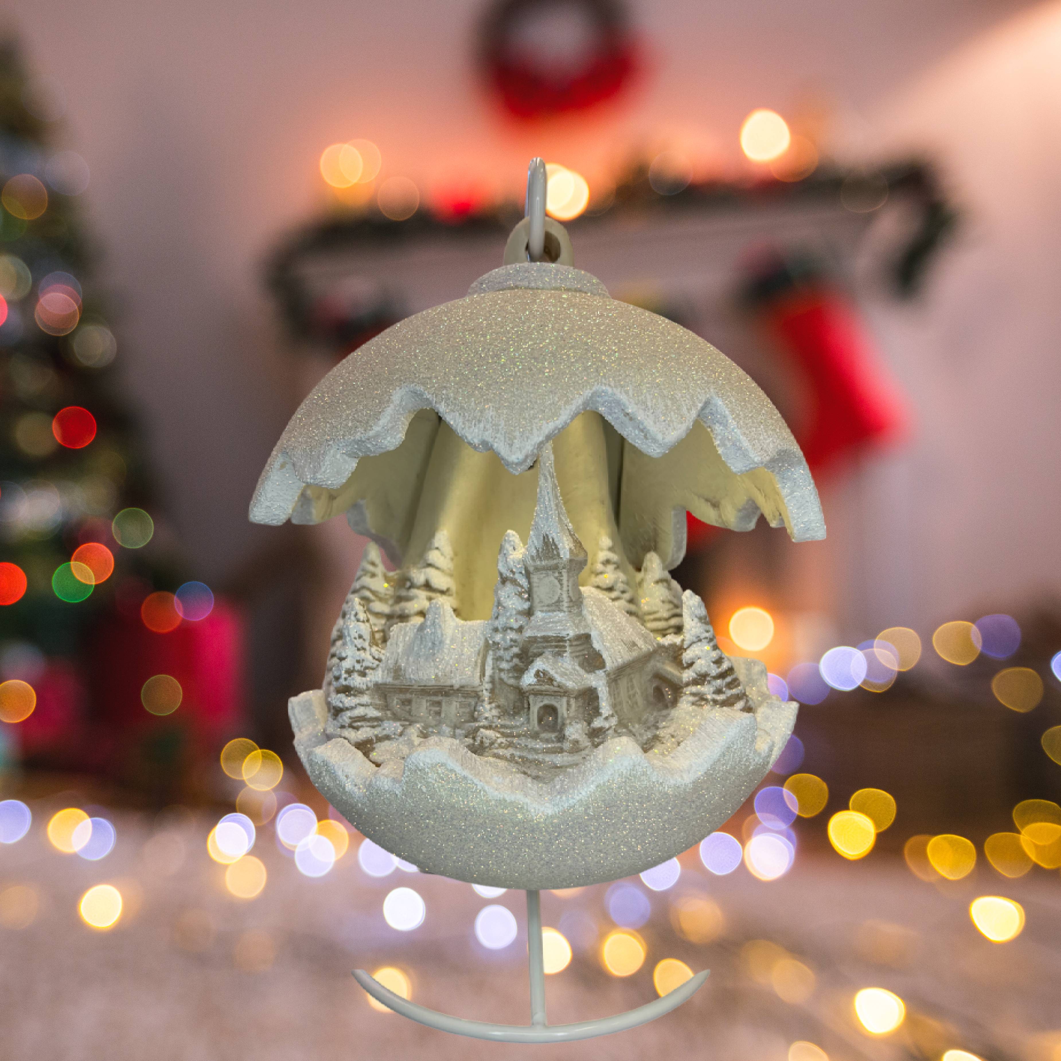 Sfera Di Natale Con Chiesa Ceramex Led Ecrù Glitter 5510.32