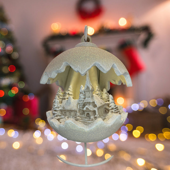 Sfera Di Natale Con Chiesa Ceramex Led Ecrù Glitter 5510.32