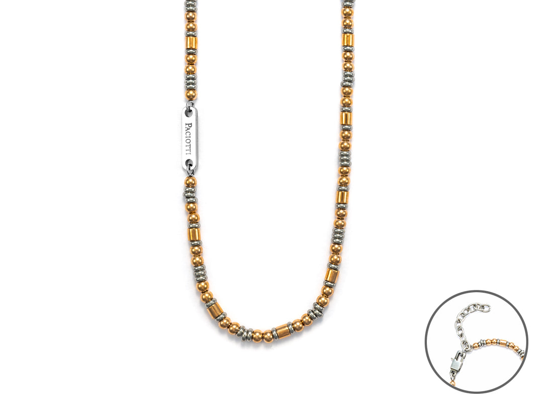 Collana Uomo 4US Cesare Paciotti Acciaio Lucido Targhetta Biglie Rosè 4UCL5566