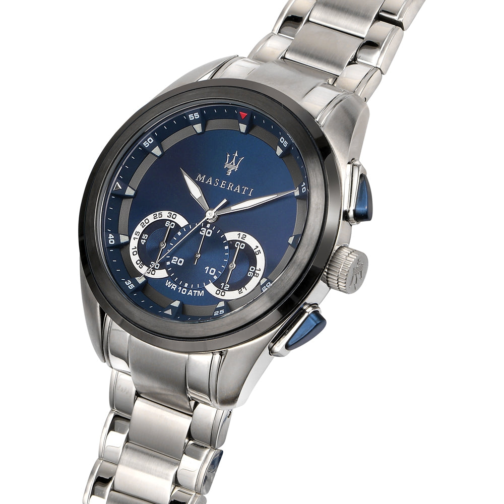Orologio Uomo Maserati Acciaio Cronografo Quarzo Blu 45 mm Corona A Vite