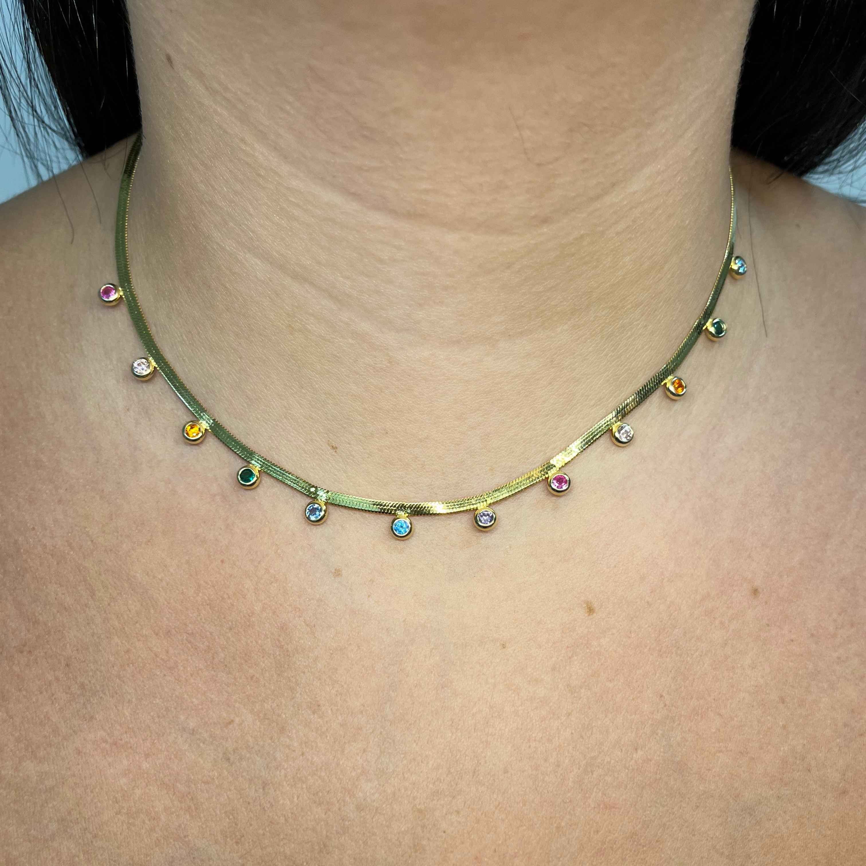 Collana Donna Re Mida Snake Argento Dorato Zirconi Colorati Choker-3