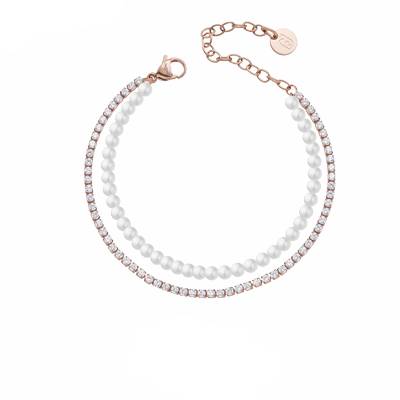 Bracciale Donna Liu Jo Acciaio Rosè Doppio Filo Perle Zirconi LJ3029