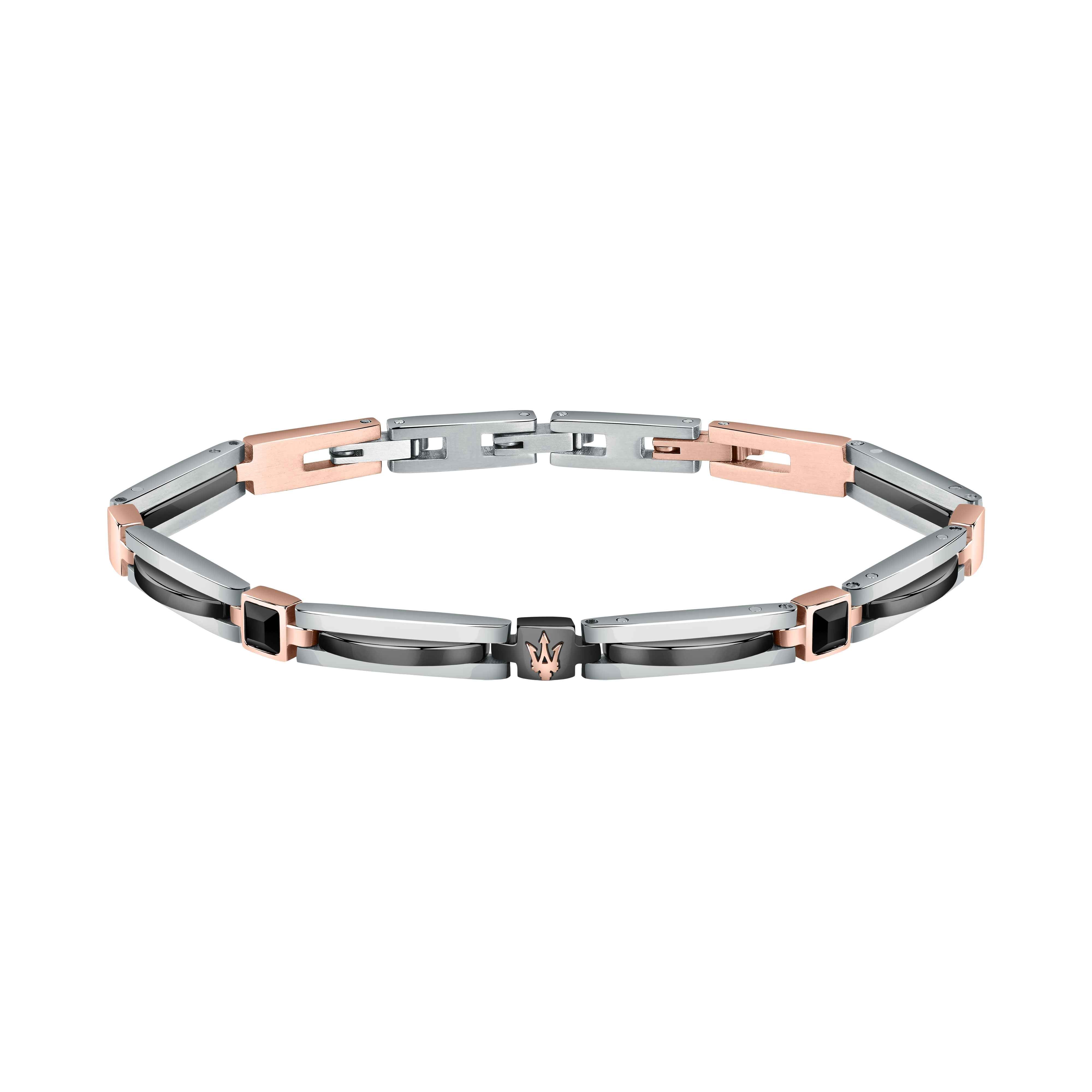 Bracciale Uomo Maserati Acciaio Bicolore Rosè Ceramica Nera Logo Centrale JM223ATZ19
