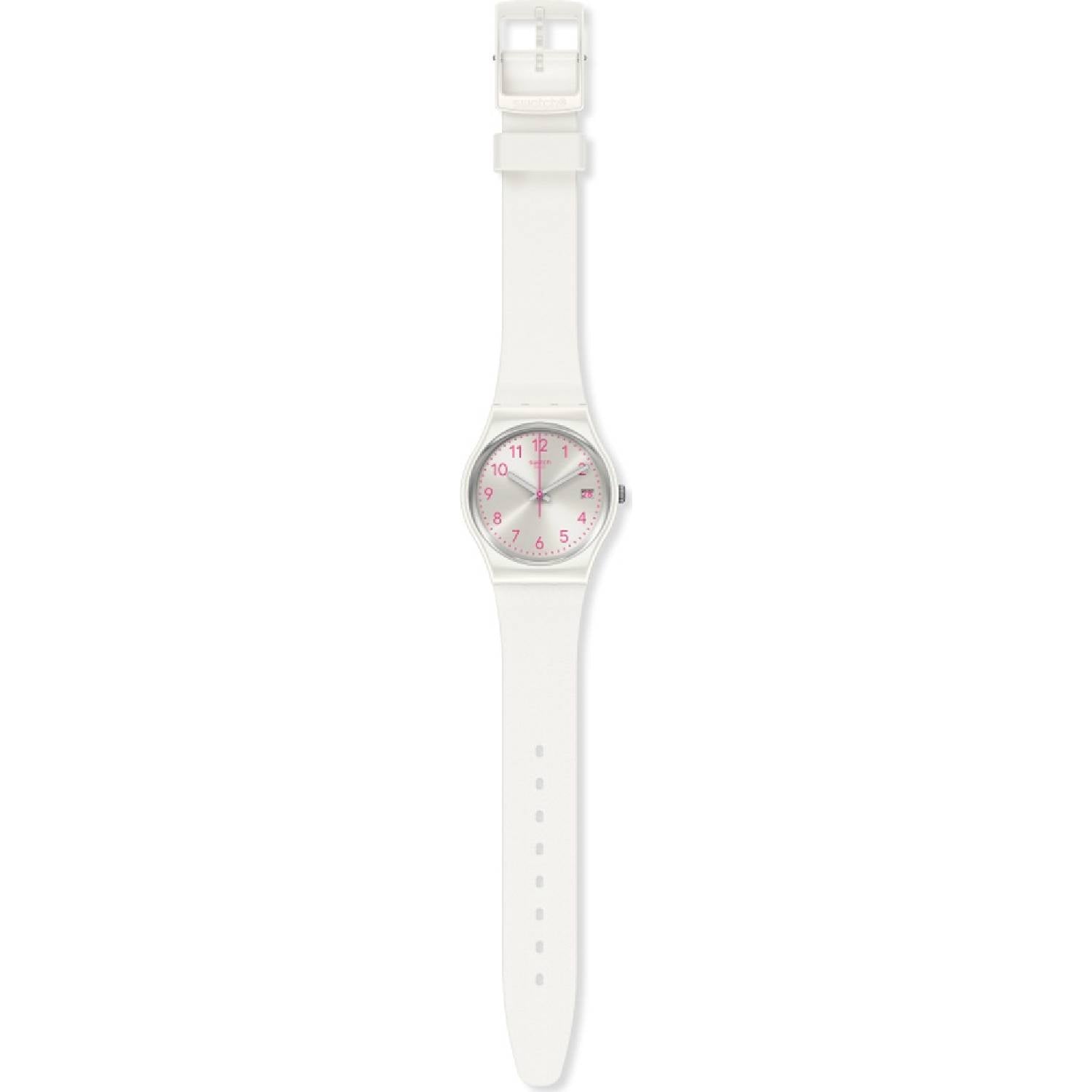 Orologio Donna Gomma Silicone Swatch Solo Tempo Quarzo Data Bianco Rosa GW411