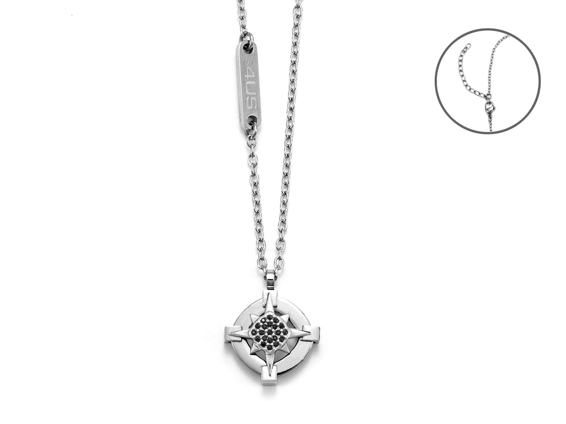 Collana Uomo 4US Cesare Paciotti Acciaio Rosa Dei Venti Zirconi Neri 4UCL5575