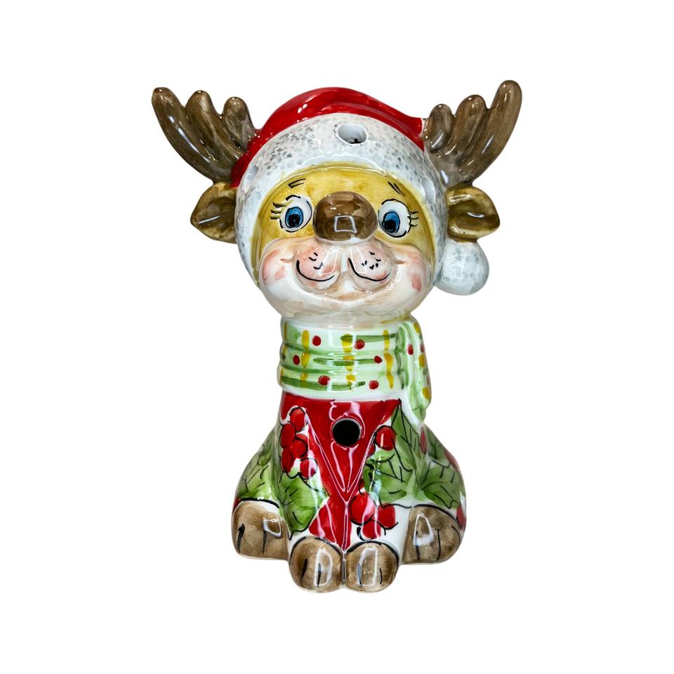 Renna Grande Capodimonte Led Maglione Rosso Sciarpa Verde 19cm CAP40