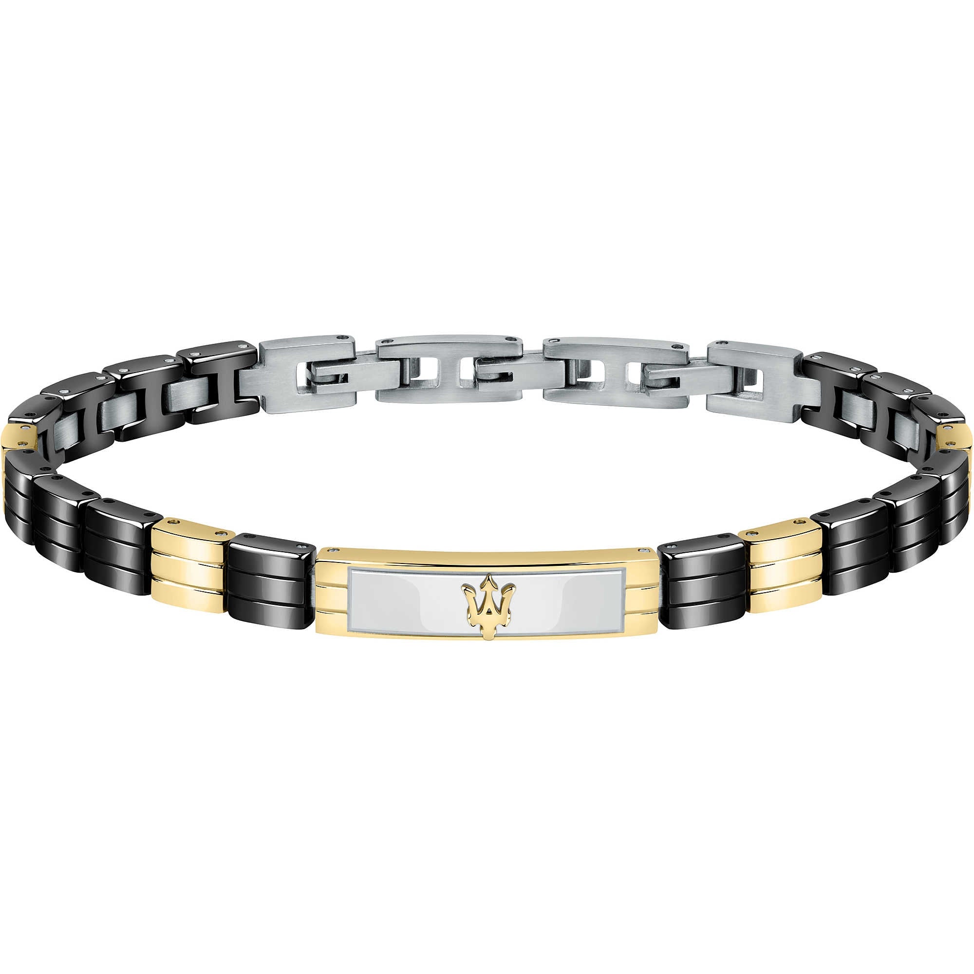 Bracciale Uomo Maserati ceramica acciaio dorato e Bianco e pvd nero JM221ATZ06