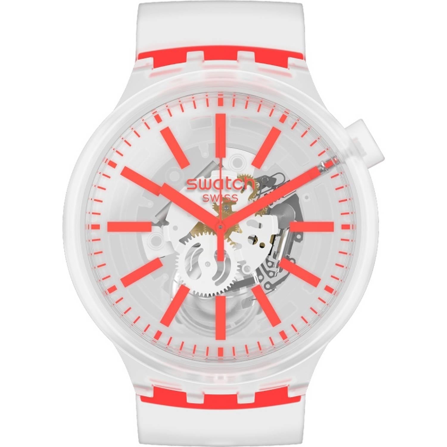 Orologio Uomo Gomma Swatch Big Bold Solo Tempo Quarzo Trasparente Rosso SO27E102