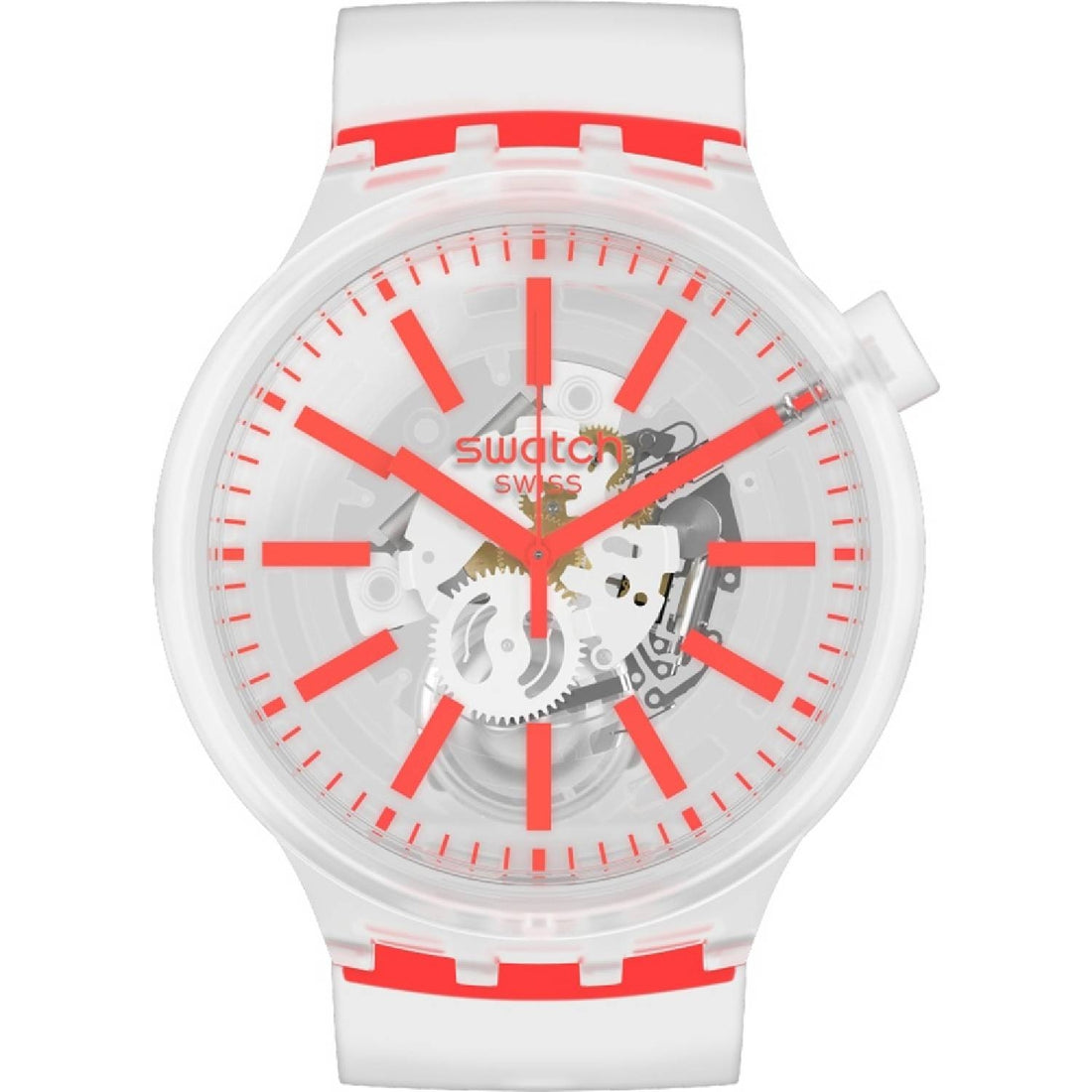 Orologio Uomo Gomma Swatch Big Bold Solo Tempo Quarzo Trasparente Rosso SO27E102