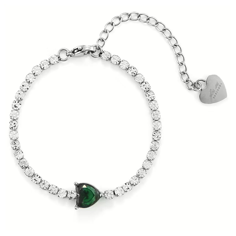 Bracciale Tennis Donna 4US Cesare Paciotti Acciaio Zirconi Cuore Verde 4UBR6262W