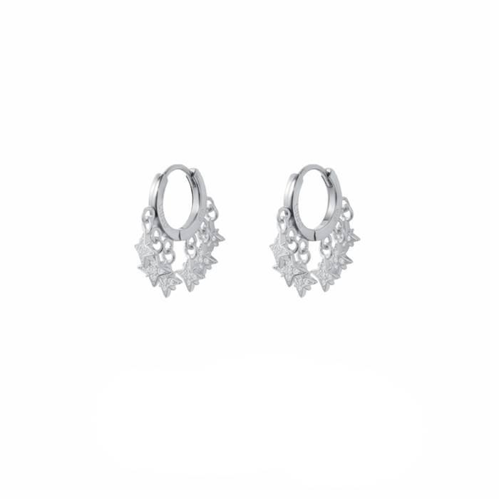 Orecchini Donna Liu Jo Argento 925 Cerchietti Stelle Zirconi Bianchi ALJ266