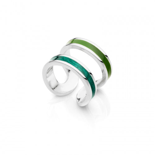 Anello Fascia Bronzo Colore Argento Smaltato Verde 525621
