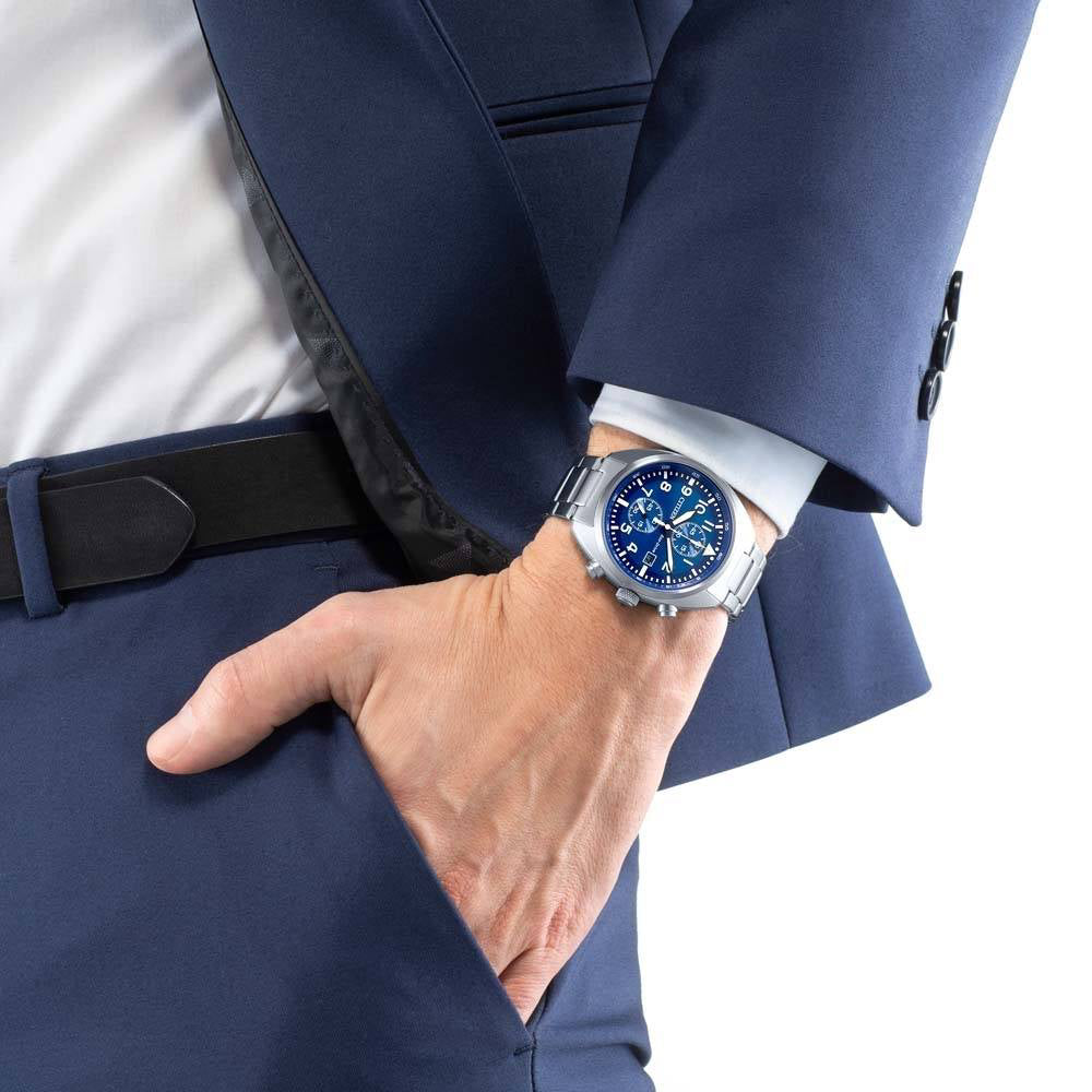 Orologio Uomo Citizen Eco Drive Cronografo Pilot Blu Data CA7040-85L