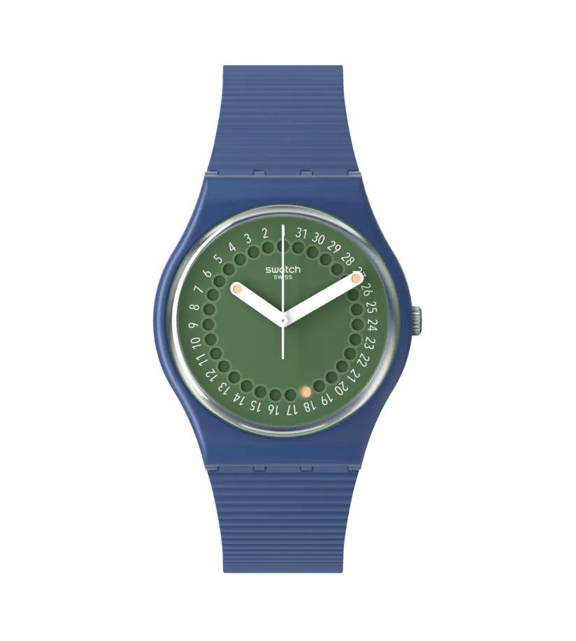 Orologio Uomo Swatch Quarzo Solo Tempo Data Numeri Blu Verde SO28N403