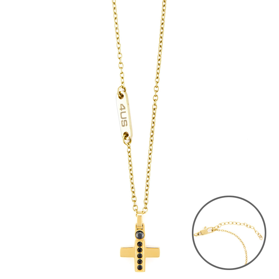 Collana Uomo 4US Cesare Paciotti Acciaio Dorato Croce Greca Zirconi Neri 4UCL6136