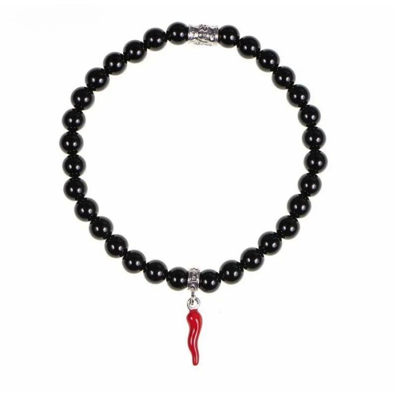 Bracciale Unisex Gerba Argento 925 Pietra Occhio Di Tigre Nero Corno Rosso HORN4