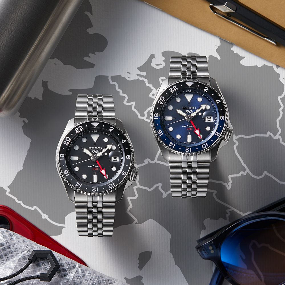 Orologio Uomo Seiko 5 GMT Sport Acciaio Jubilè Automatico Nero Blu Data SSK003K1