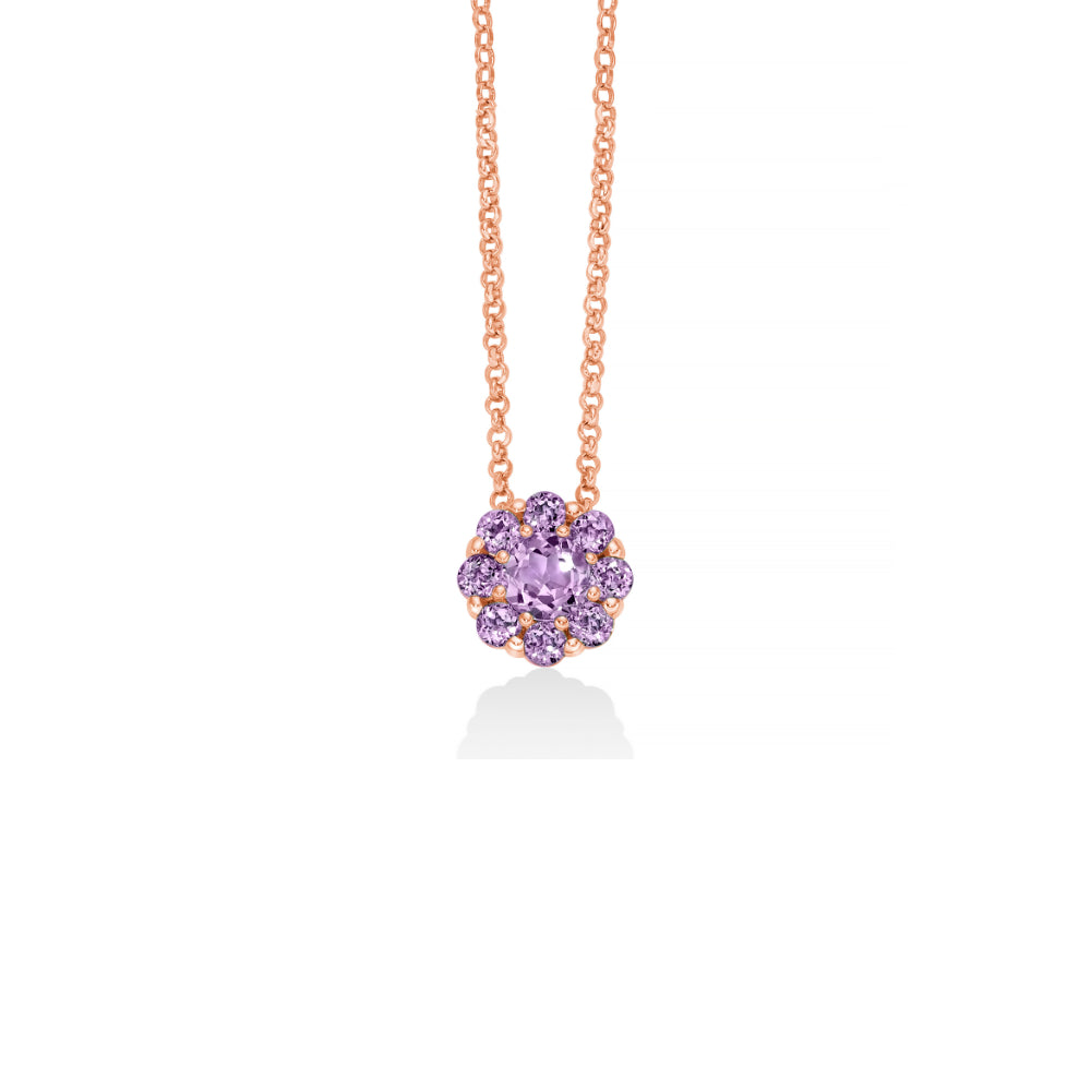 Collana Donna Miluna Gemma Del Cielo Argento Rosè 925 Ametista Fiore CLD4797