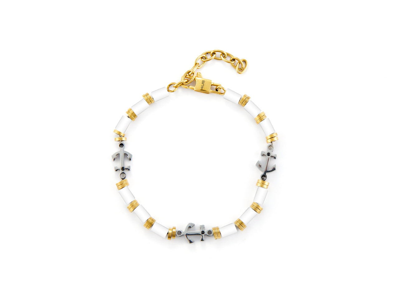 Bracciale Uomo 4US Cesare Paciotti Acciaio dorato  Ancora e Barilotti in agata bianca 4UBR6811