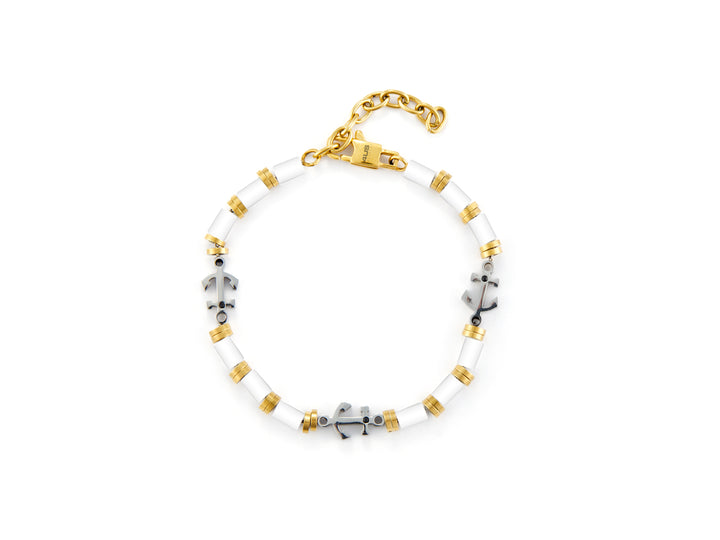 Bracciale Uomo 4US Cesare Paciotti Acciaio dorato  Ancora e Barilotti in agata bianca 4UBR6811