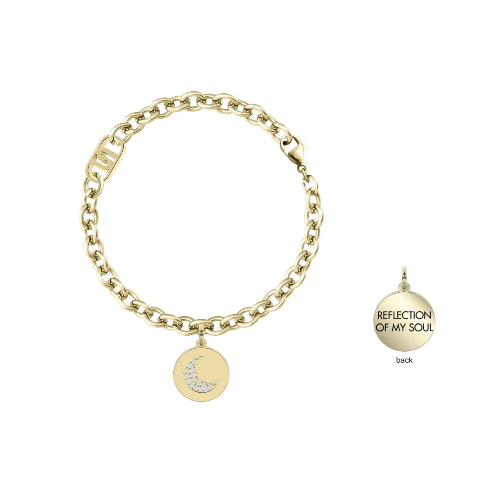 Bracciale Donna Acciaio Dorato  Liu jo ciondolo Luna Con Zirconi LJ3101