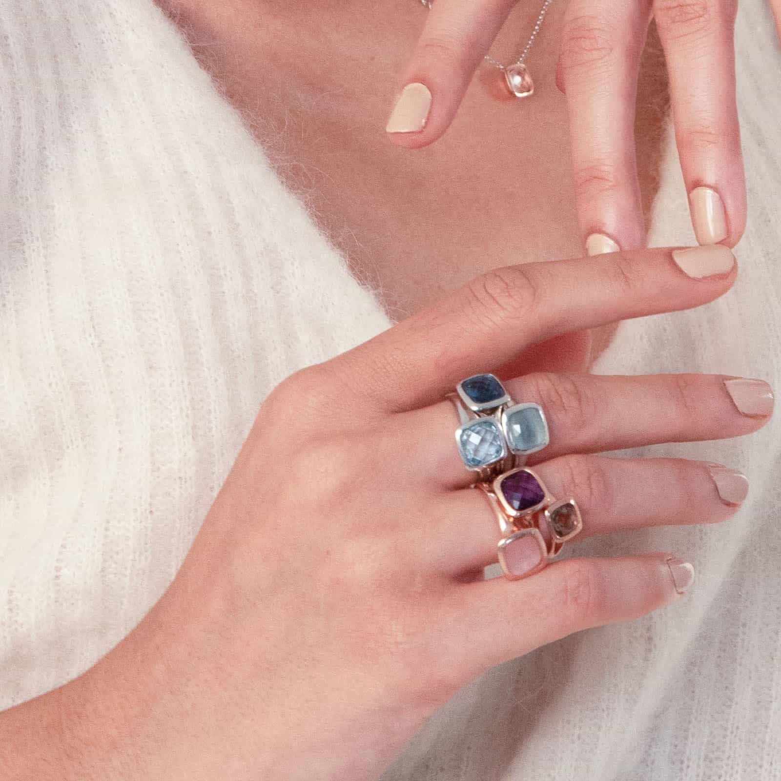 Anello Donna Unoaerre Argento Rosato 925 Solitario Pietra Quadrata Rosa 6182/15