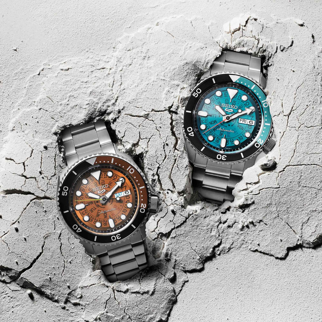Orologio Uomo Seiko 5 Acciaio Time Sonar Automatico Doppia Data SRPJ45K1