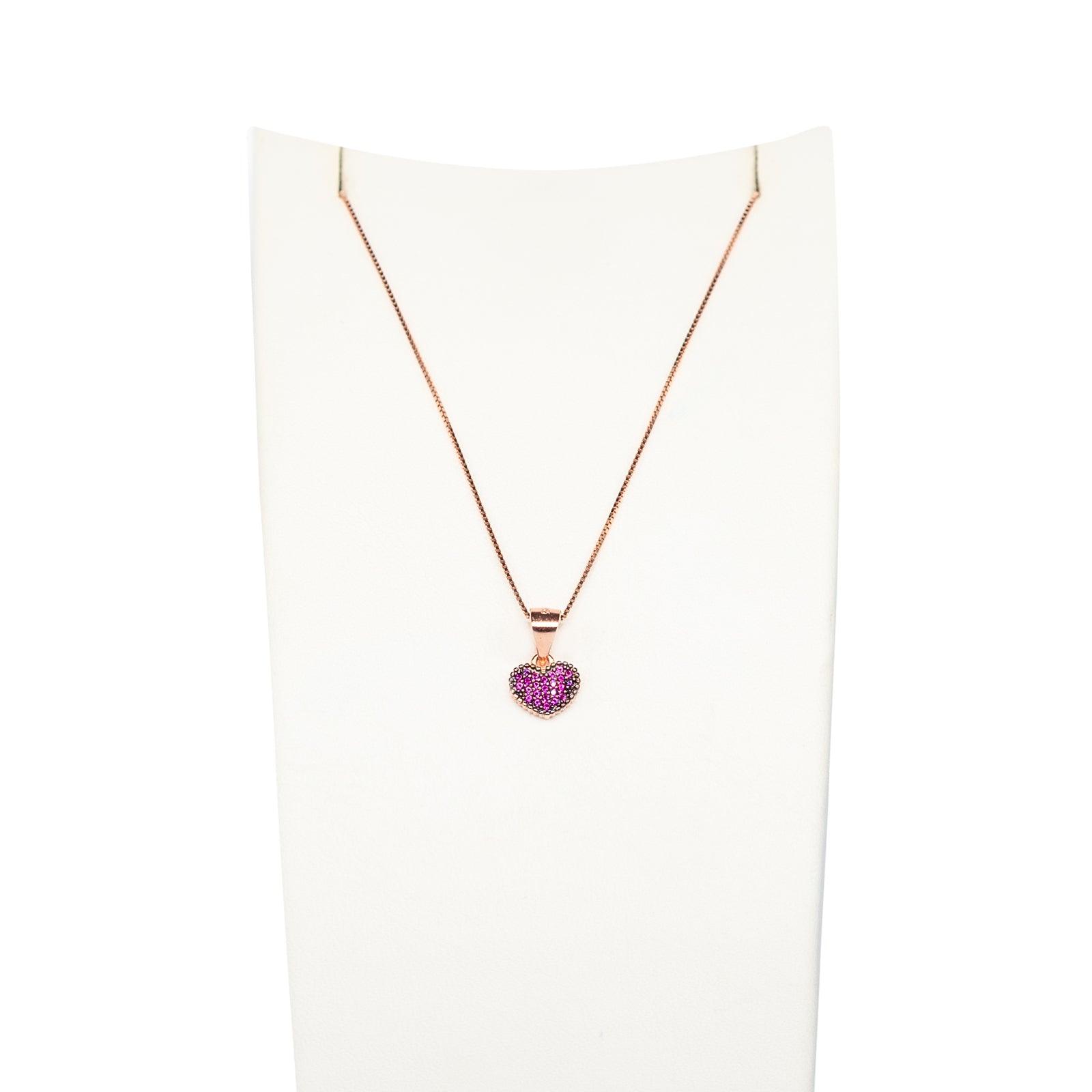 Collana Donna Re Mida Argento 925 Rosé Cuore Con Zirconi Rossi C029