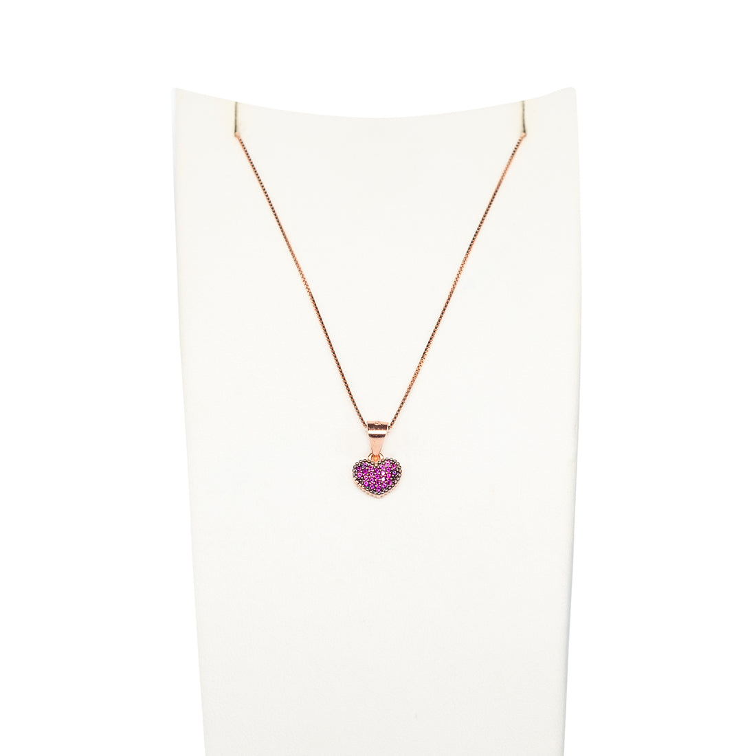 Collana Donna Re Mida Argento 925 Rosé Cuore Con Zirconi Rossi C029