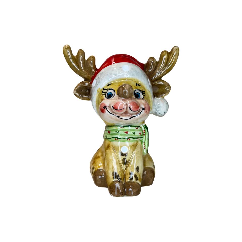 Renna Piccola Capodimonte Led Sciarpa Verde 13cm CAP39