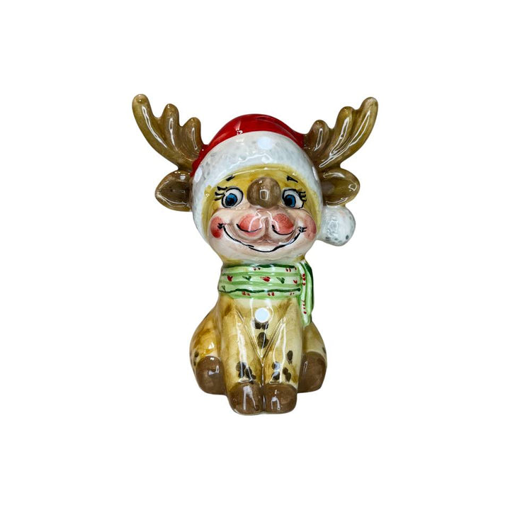 Renna Piccola Capodimonte Led Sciarpa Verde 13cm CAP39