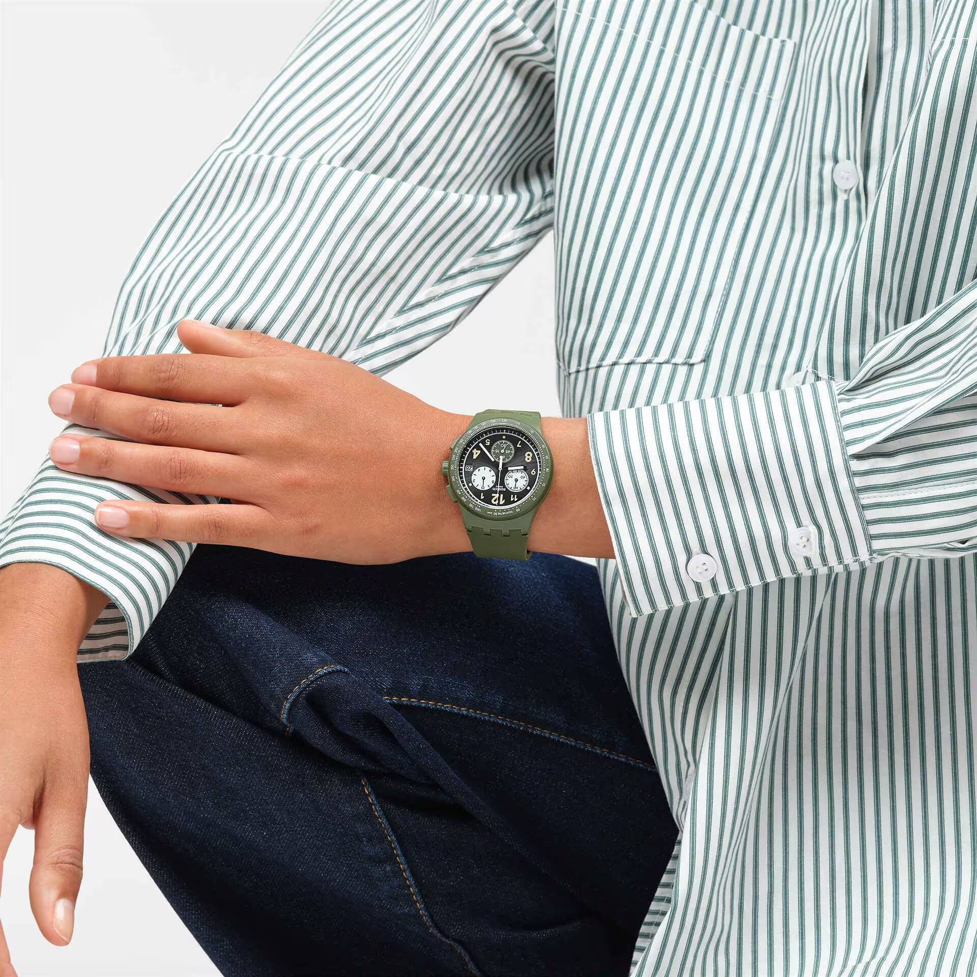 Orologio Unisex Swatch Nothing Basic About Green Quarzo Cronografo Data SUSG406