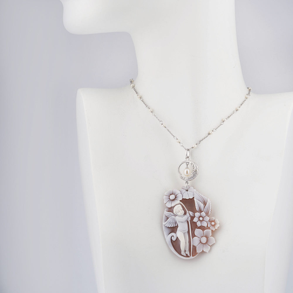 Pendente Donna Cameo Italiano Argento Dorato 925 Dea Incisa Cammeo Marrone PPR3-G