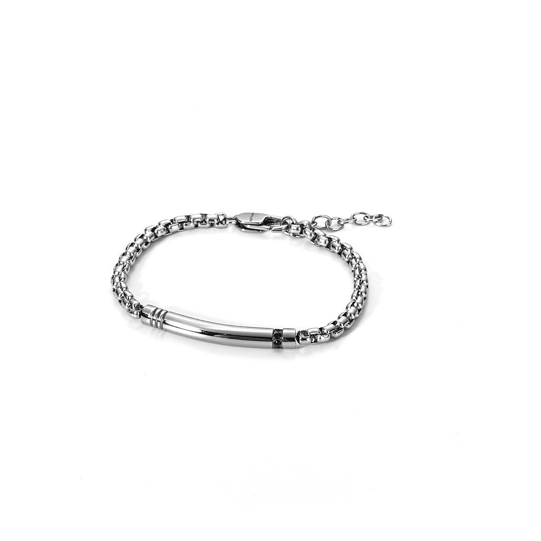 Bracciale Uomo 4US Cesare Paciotti acciaio con centrale rigido e zirconi neri 4UBR2864