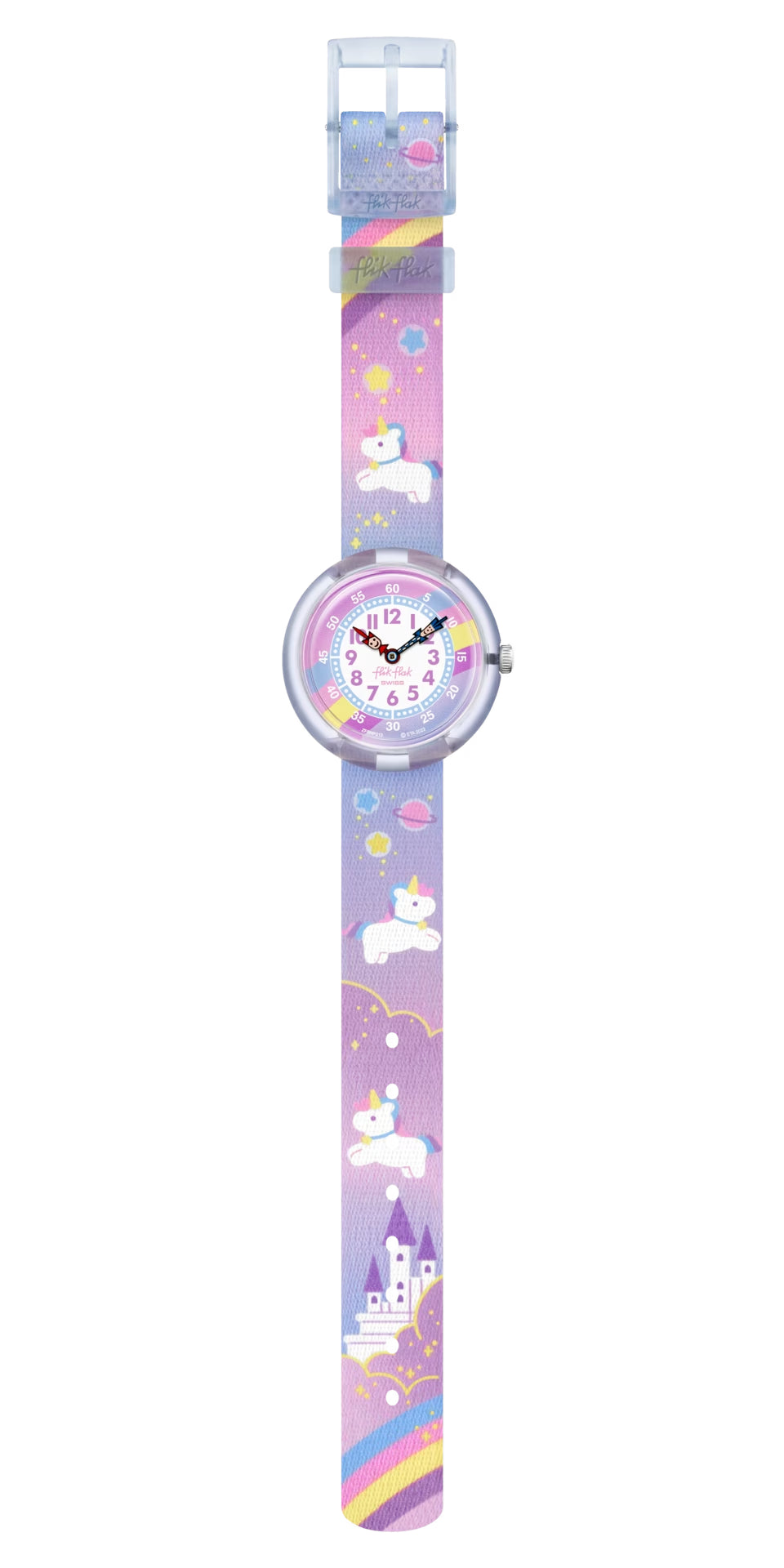 Orologio Bambina Swatch Flik Flak Cuddly Unicorn Quarzo Solo Tempo Rosa FBNP213