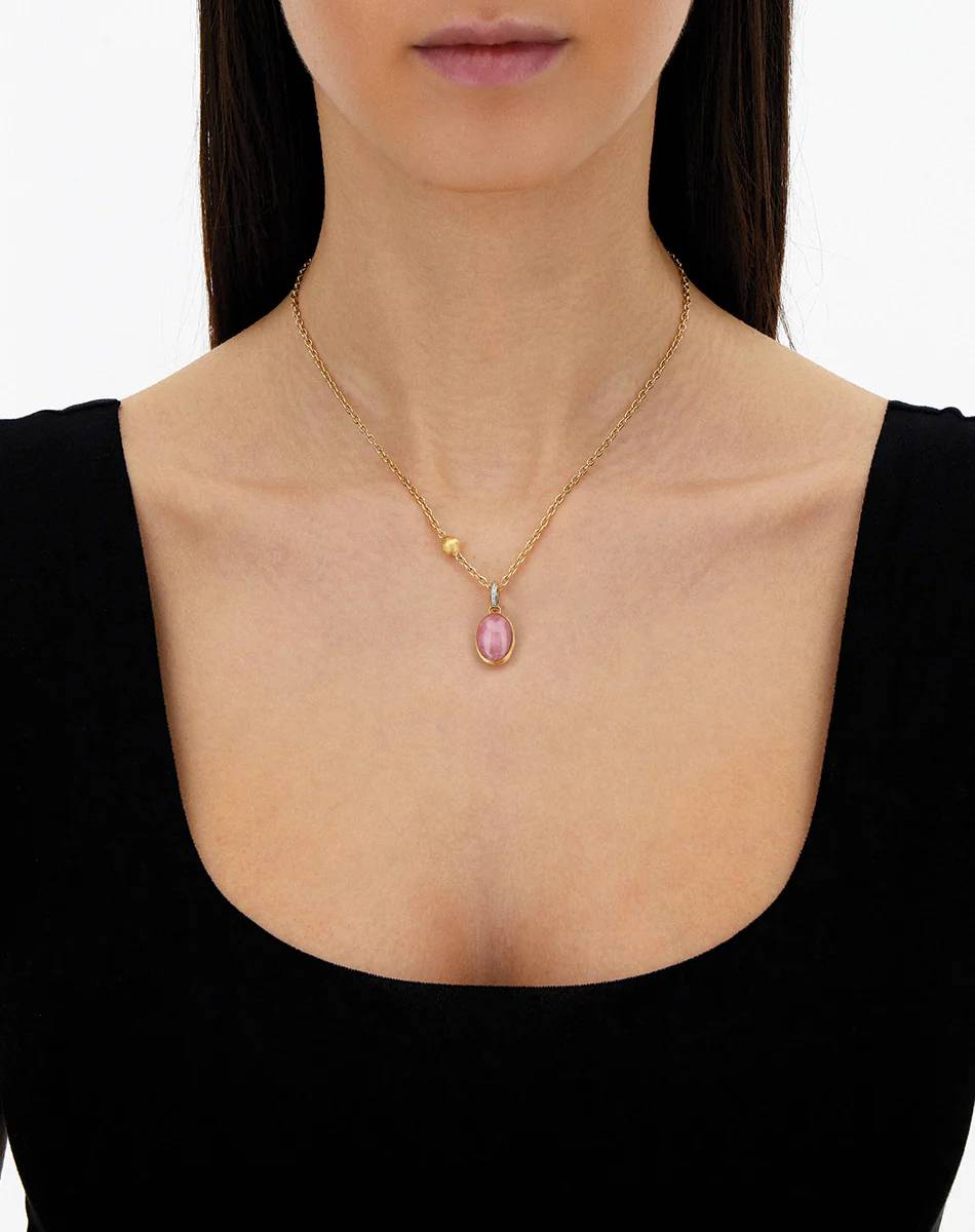 Ciondolo Donna Nanis Oro Giallo 18 KT Diamanti e Quarzo fragola e madreperla PS7-609