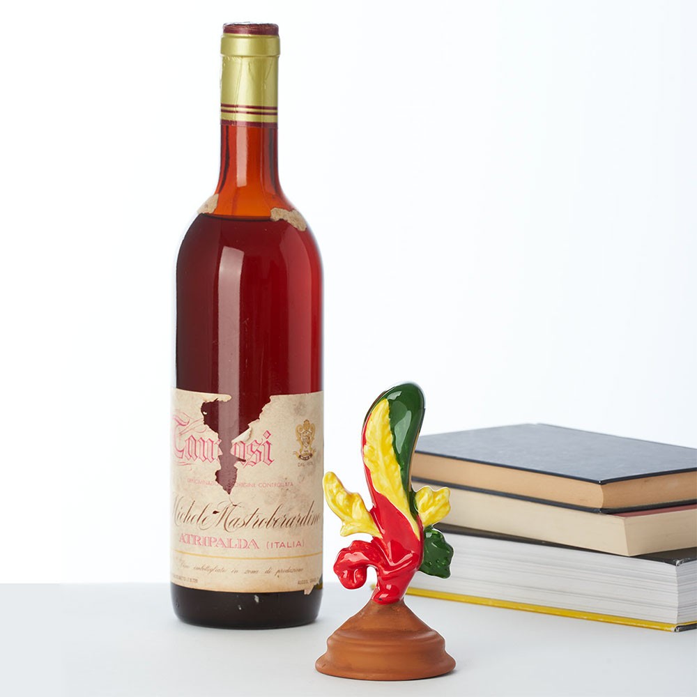 Scultura Ceramica Macrì Asso di Bastoni Portafortuna Smaltato TE055