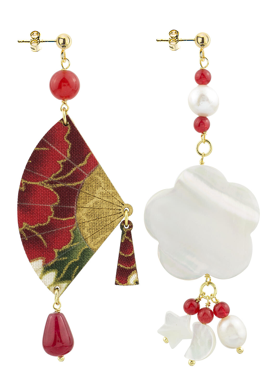 Orecchini Donna Lebole Tessuto Rosso Legno Icon Ventaglio Quadrifoglio IC/02 Rubino